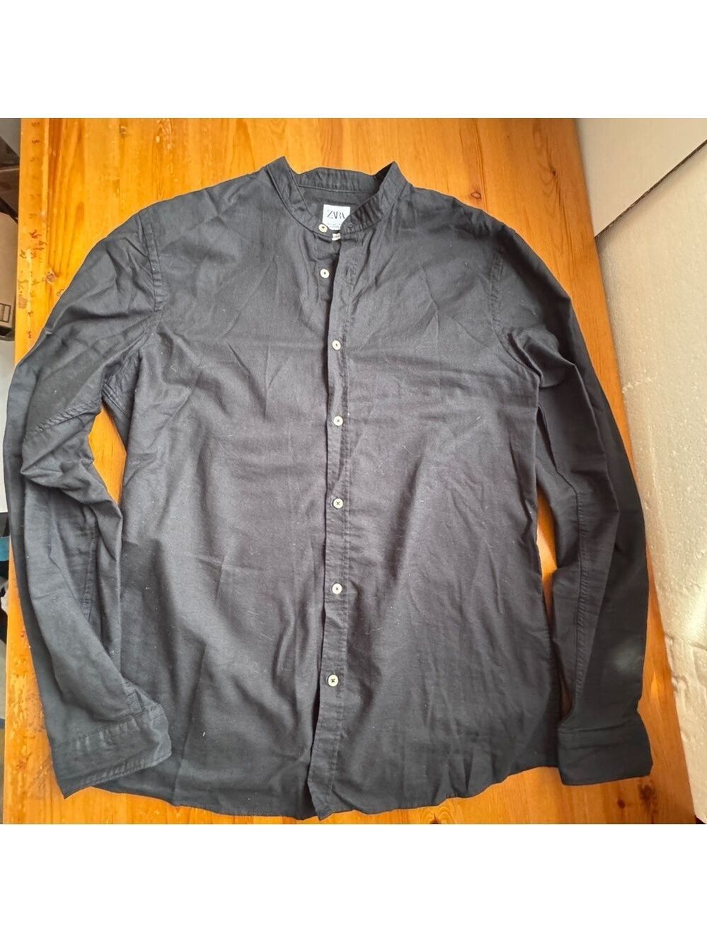 Zara Black Button-Up Shirt size large relaxed fit cotton